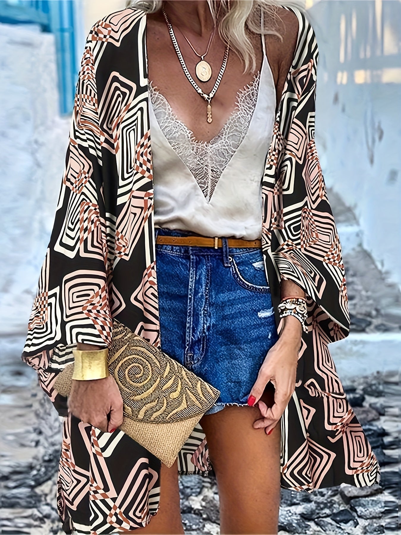 Boho Floral Cardigan Open Front Long Sleeve