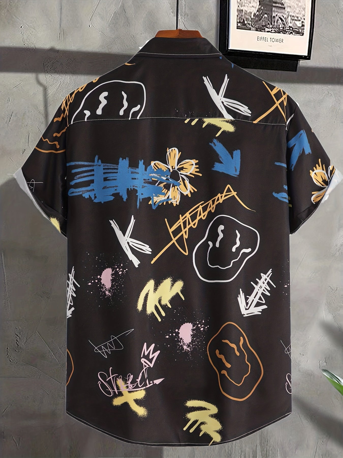 Smile Face Graphic Print Men's Casual Lapel T-shirt