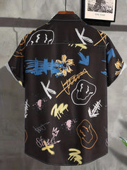 Smile Face Graphic Print Men's Casual Lapel T-shirt