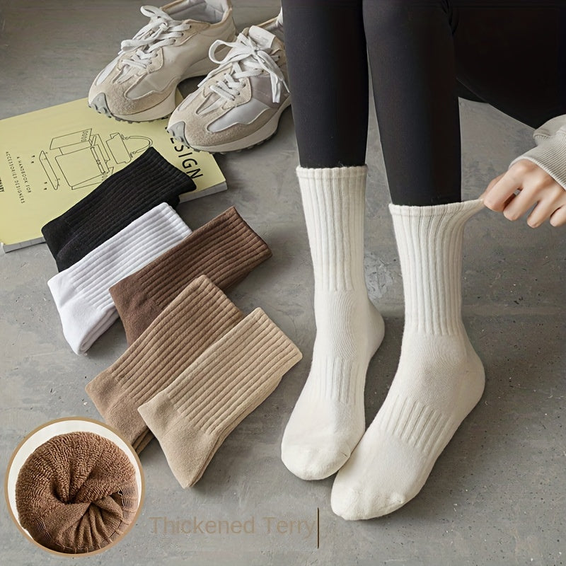5 Pairs Ribbed Mid Tube Socks Women's Stockings