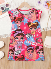 Girls Cartoon Stars Print T Shirt Dress For Pajamas Outfit