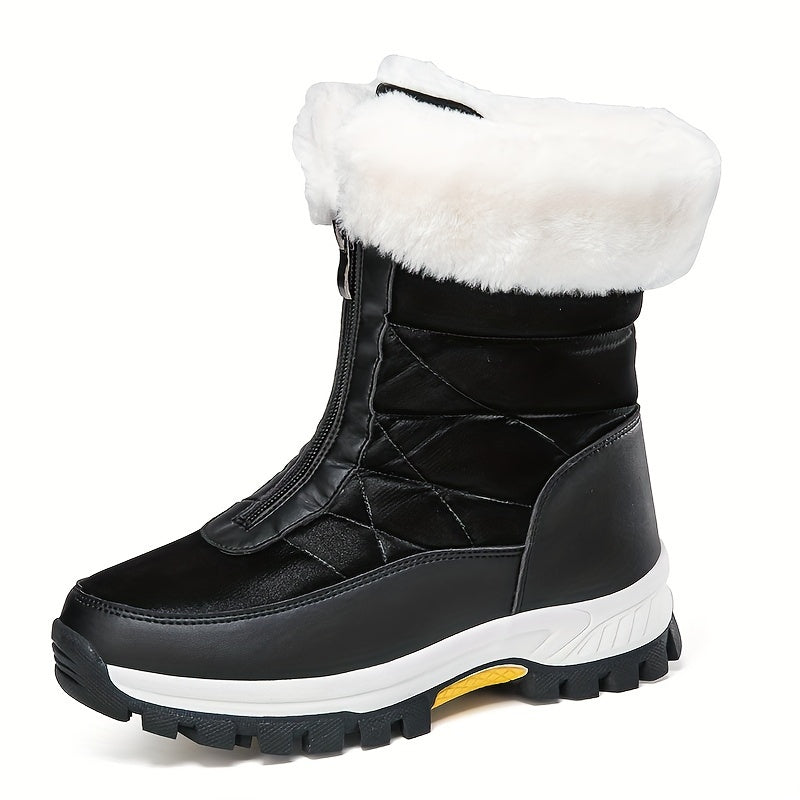 Front Zip Plush Lined Snow Boots Solid Fall Winter Keep Warm