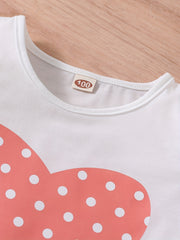 2pcs Toddler Girls Heart Graphic Ruffle Trim T Shirt Top & Shorts Set
