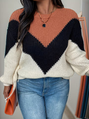 Colorblock Lantern Sleeve Knit Top