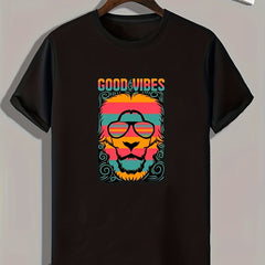 Cartoon Lion Print Men's Graphic Tee for Summer
