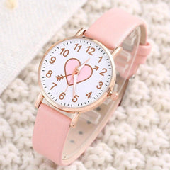Polyurethane PU Sweet Round Strap Quartz Watch Dial & Heart Decoration