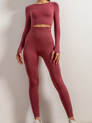 Solid Workout Set Stretch Sports Suit Crop Tank Top & Leggings