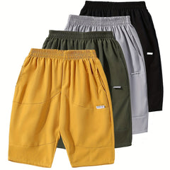4pcs Boys Comfortable Casual Shorts with Pocket for Summer