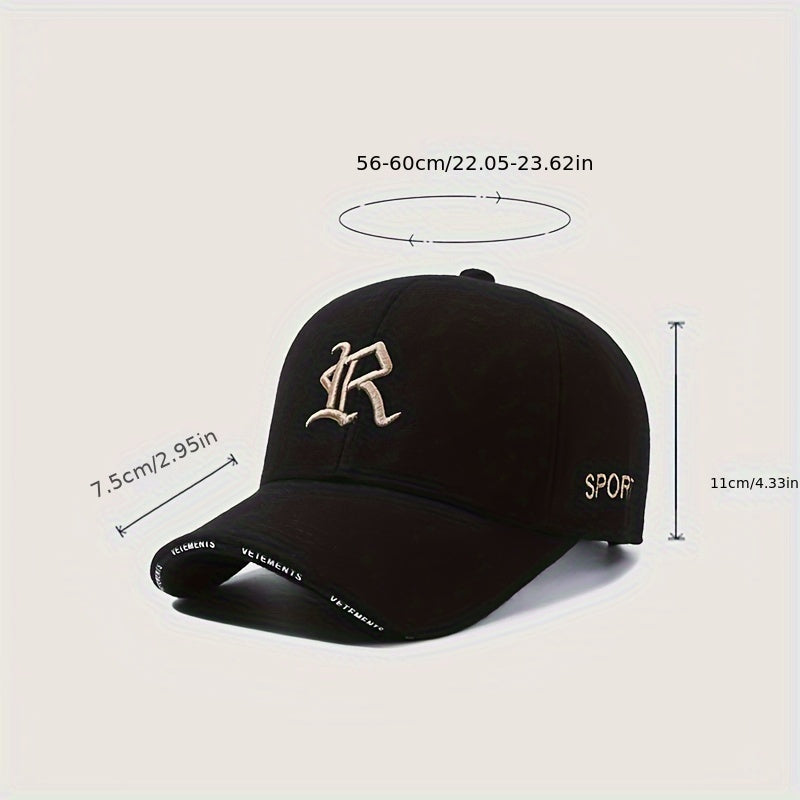 Winter Warm Velvet Thickened Baseball Cap R Letter Embroidered Baseball Cap