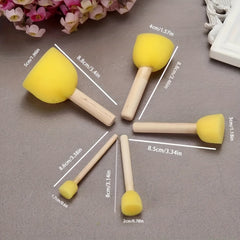 5pcs Round Painting Sponge Set with Wooden Handle - DIY Graffiti Stamp Tool