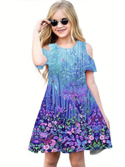 Girls Magic Forest Cold Shoulder Dress