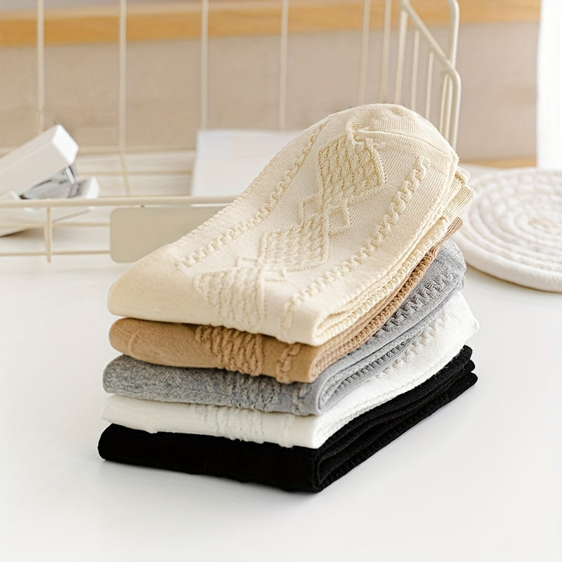 5 Pairs Argyle 3D Textured Socks Soft & Comfy