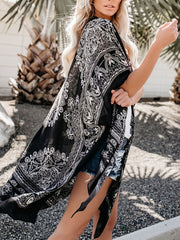 Paisley Print Cape Sleeve Beach Cover Up