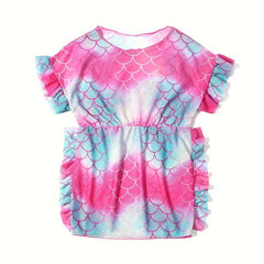 Toddler Girls Gradient Fish Scale Ruffle Trim Cover Up for Summer