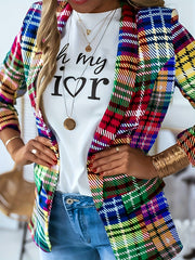 Casual Plaid Colorful Lapel Blazer Spring & Fall Women's Clothing