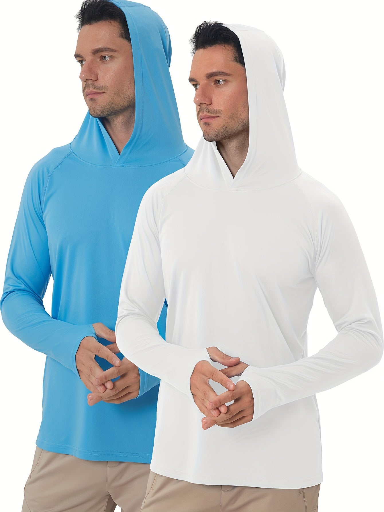 2 Pcs Men's UPF 50 Sun Protection Hoodies Long Sleeve Quick Dry Tops