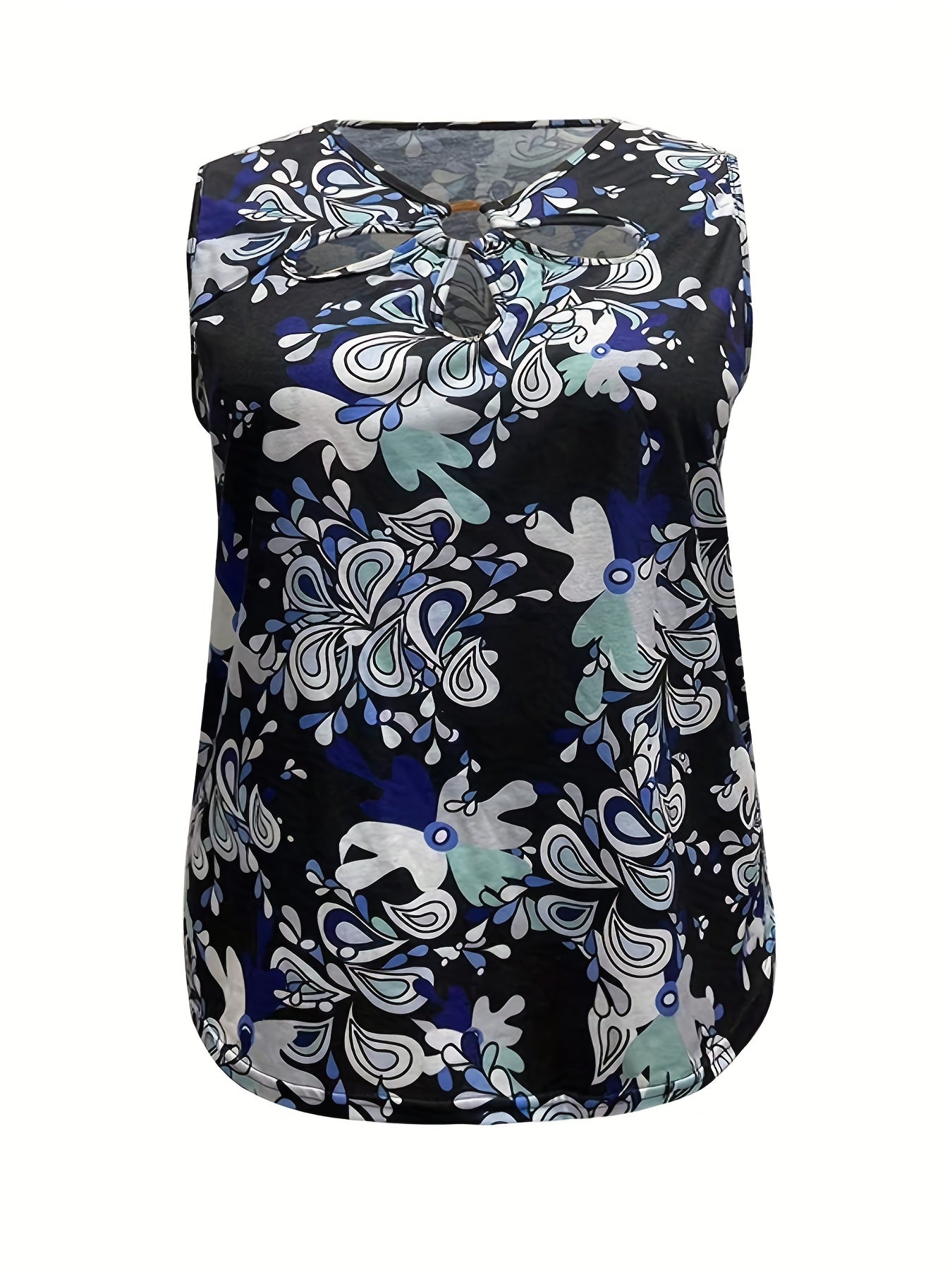 Casual Tank Top Allover Print Cut Out Ring Women's Plus