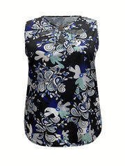 Casual Tank Top Allover Print Cut Out Ring Women's Plus