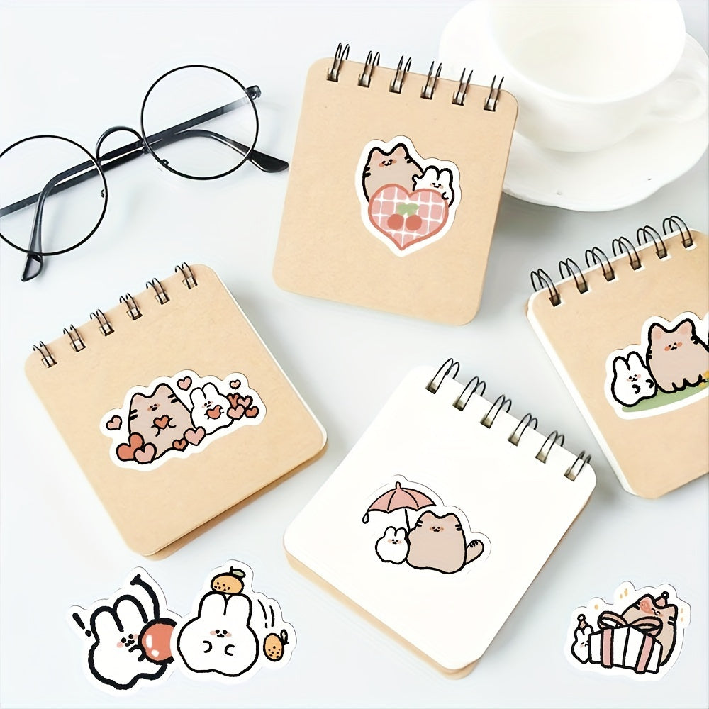 60pcs Little Rabbit Kitten Series Waterproof Sticker DIY Creative Sticker