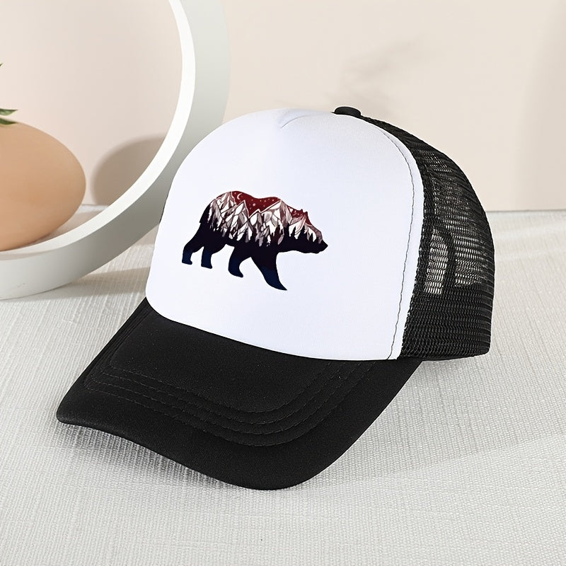 Mesh Print Bear Baseball Cap Sunshade Breathable Peaked Cap Trucker Hat