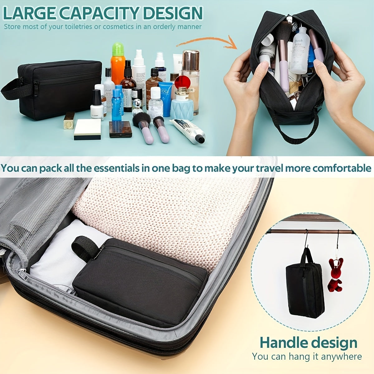 Waterproof Travel Toiletry Bag Divider Handle Shaving Brush Tools