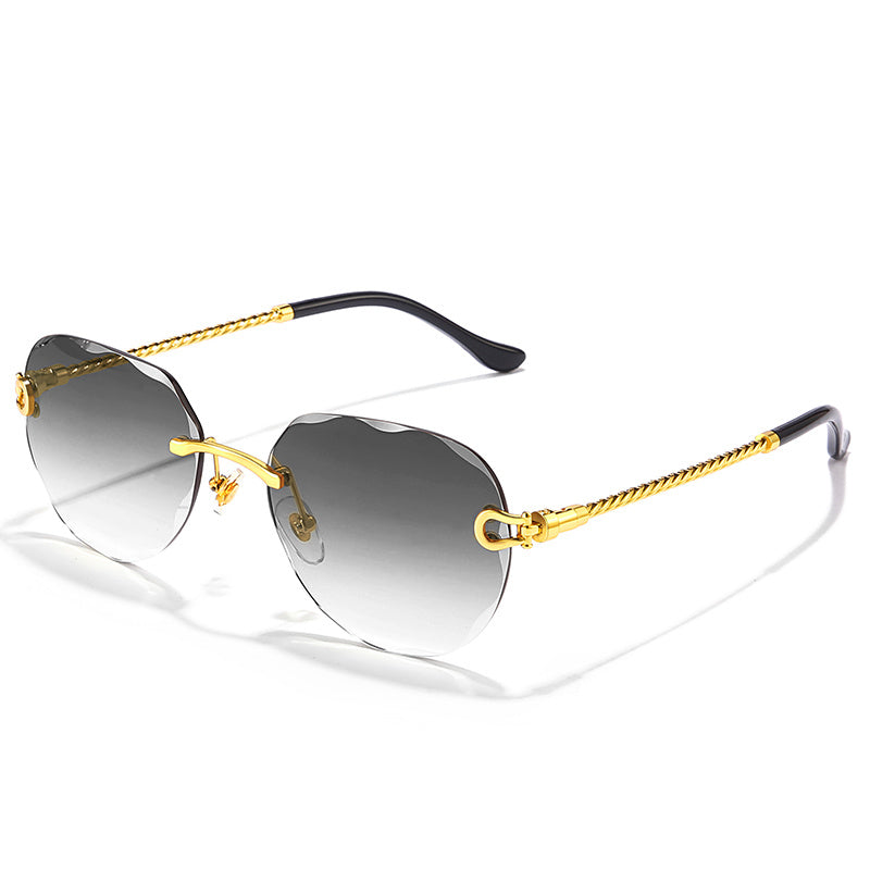 Wave Cutting Sunglasses Rimless Gradient Pilot Oval Sun Glasses
