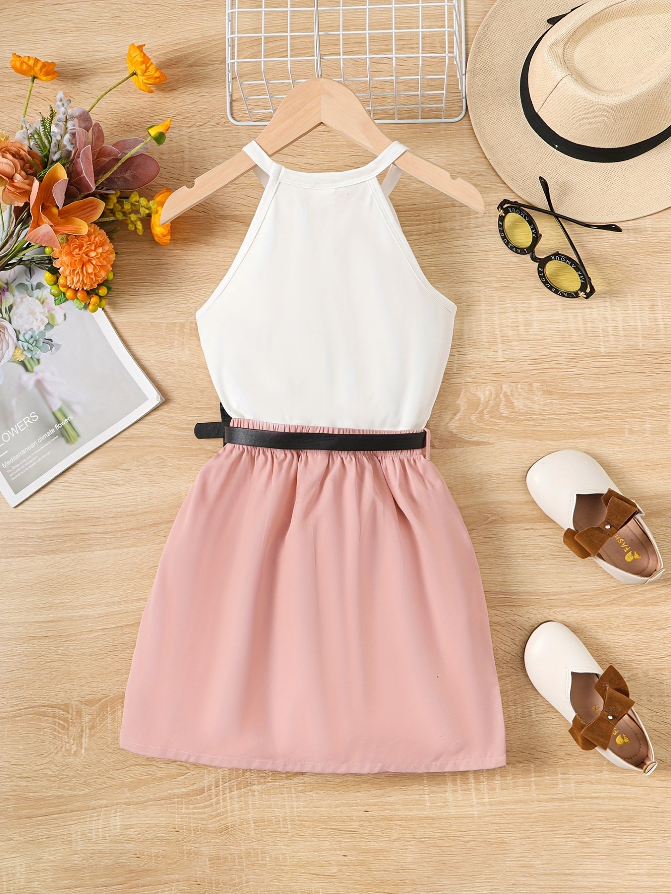 3pcs Girls Cami Top & Skirt Set with Waist Bag