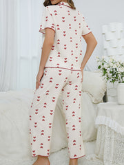 Heart Print Pajama Set Short Sleeve Top & Pants Women's Sleepwear