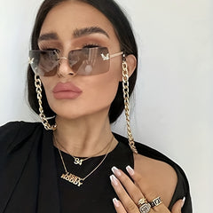 Y2K Rimless Butterfly Sunglasses Gradient Lens UV400