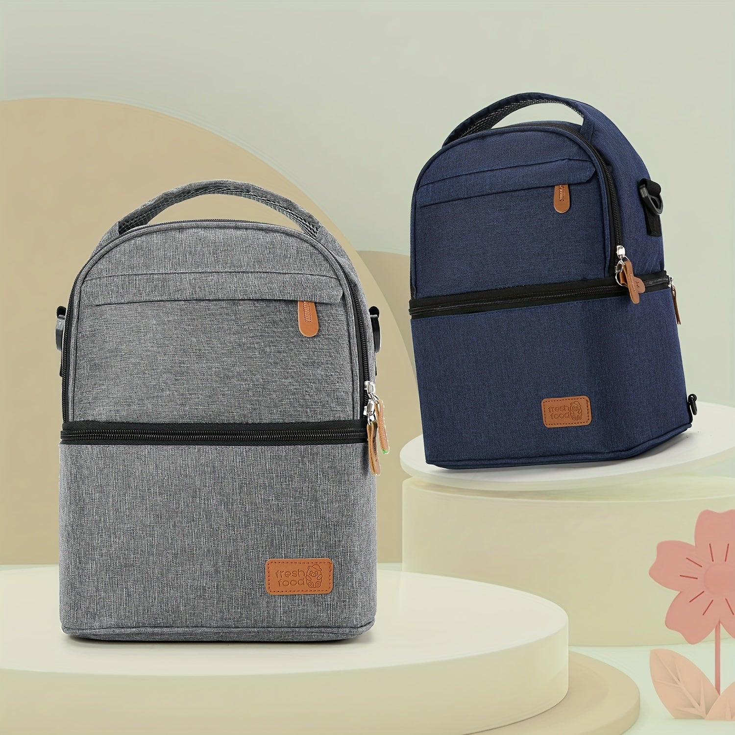 Deluxe Insulated Double Deck Lunch Box Bag for Adults Work Office & Picnics