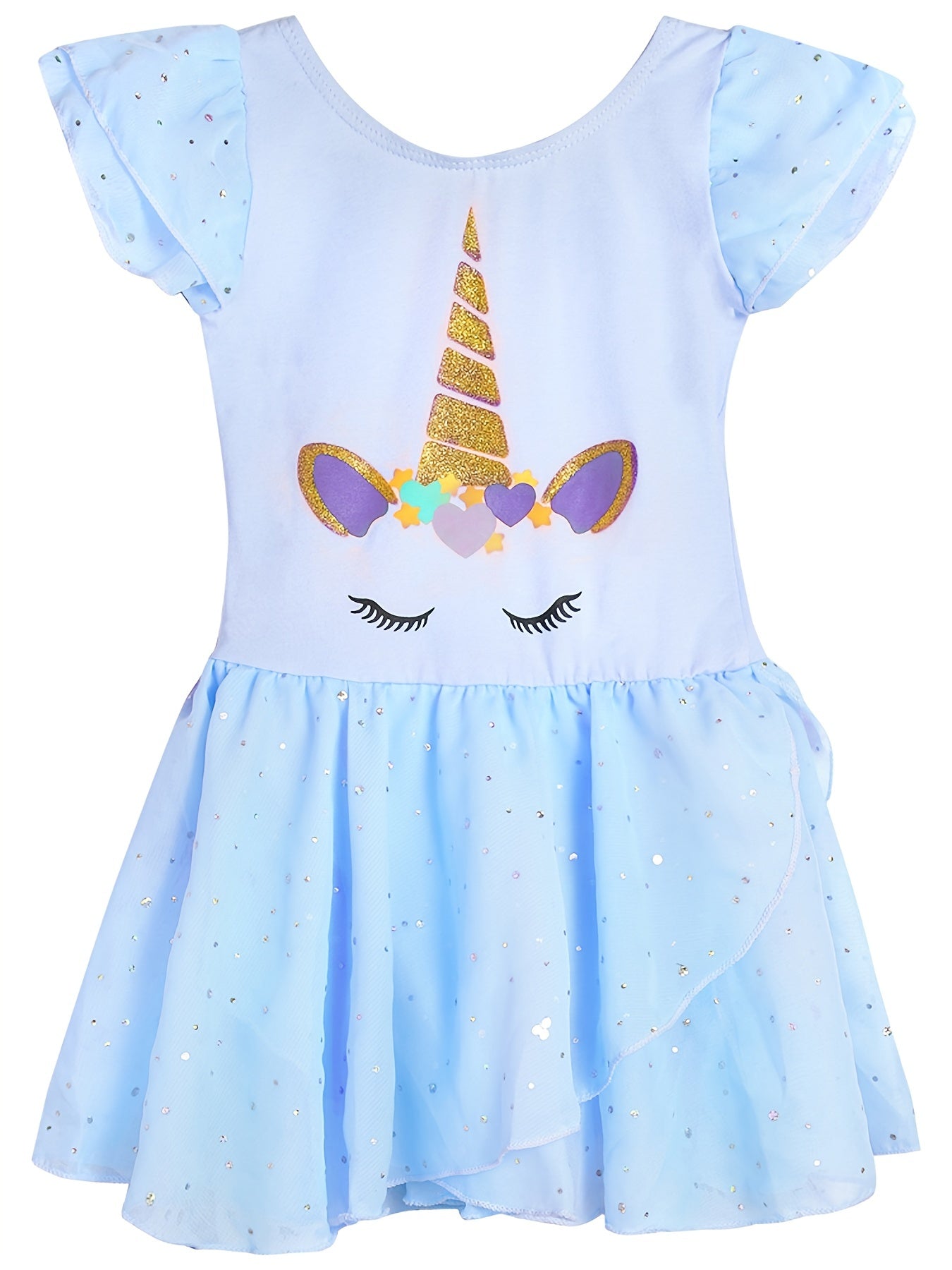 Unicorn Print Cap Sleeve Ballet Dress for Toddler Girls