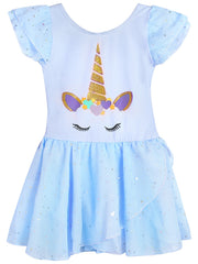 Unicorn Print Cap Sleeve Ballet Dress for Toddler Girls
