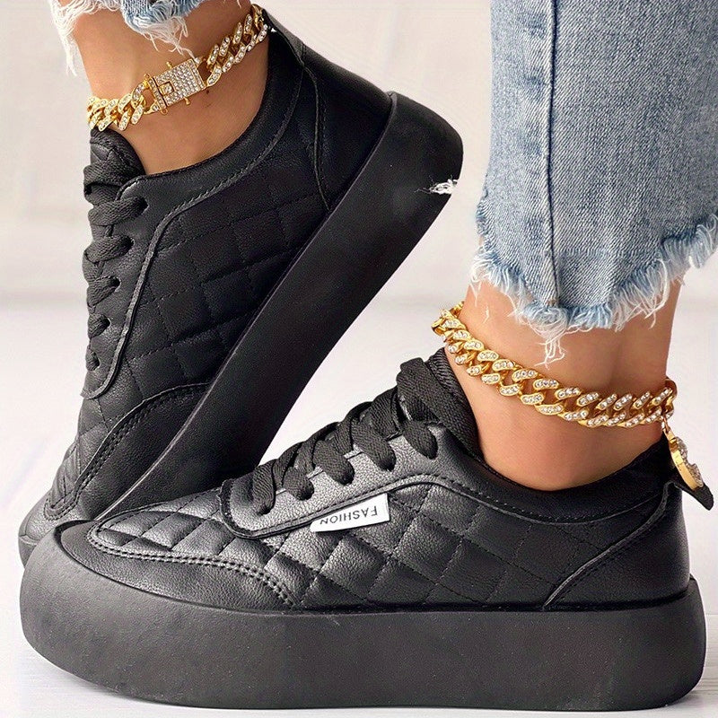 Women's Plaid Sneakers Casual Lace Up Quilted Shoes Women's Outdoor Shoes