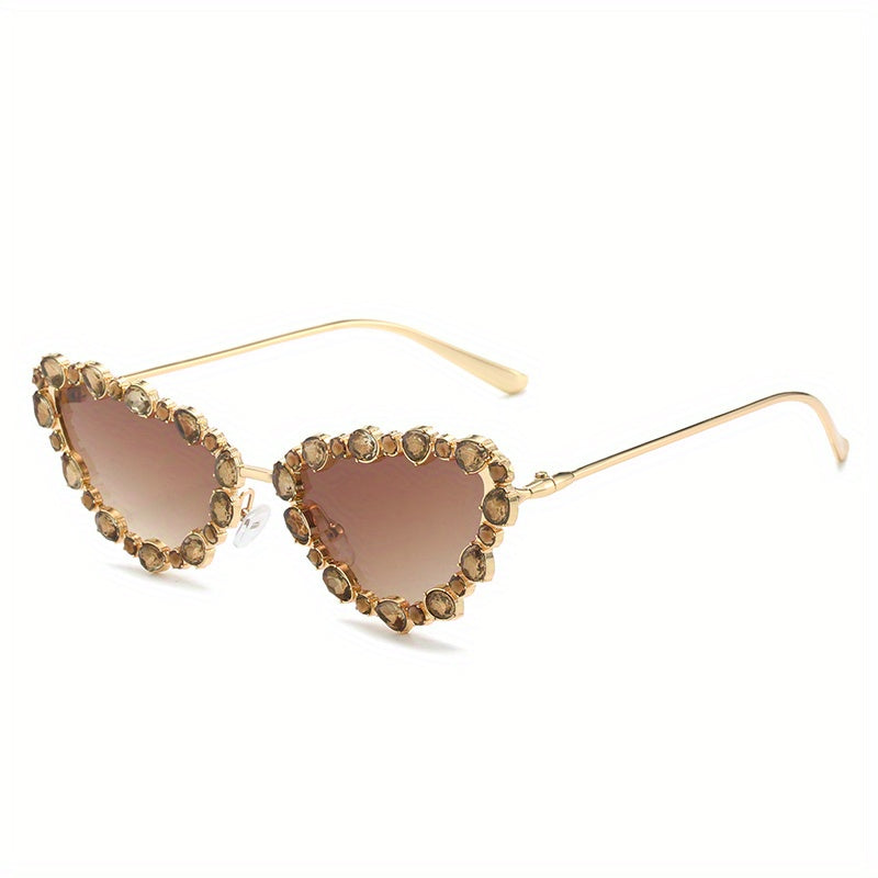 Rhinestone Cat Eye Sunglasses Gradient Metal Glasses UV400