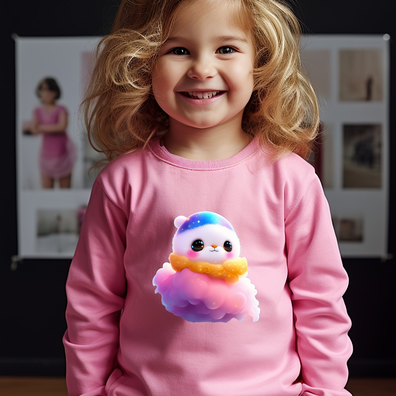 Cartoon Pattern Print Girls Pullover Sweatshirt for Fall Winter