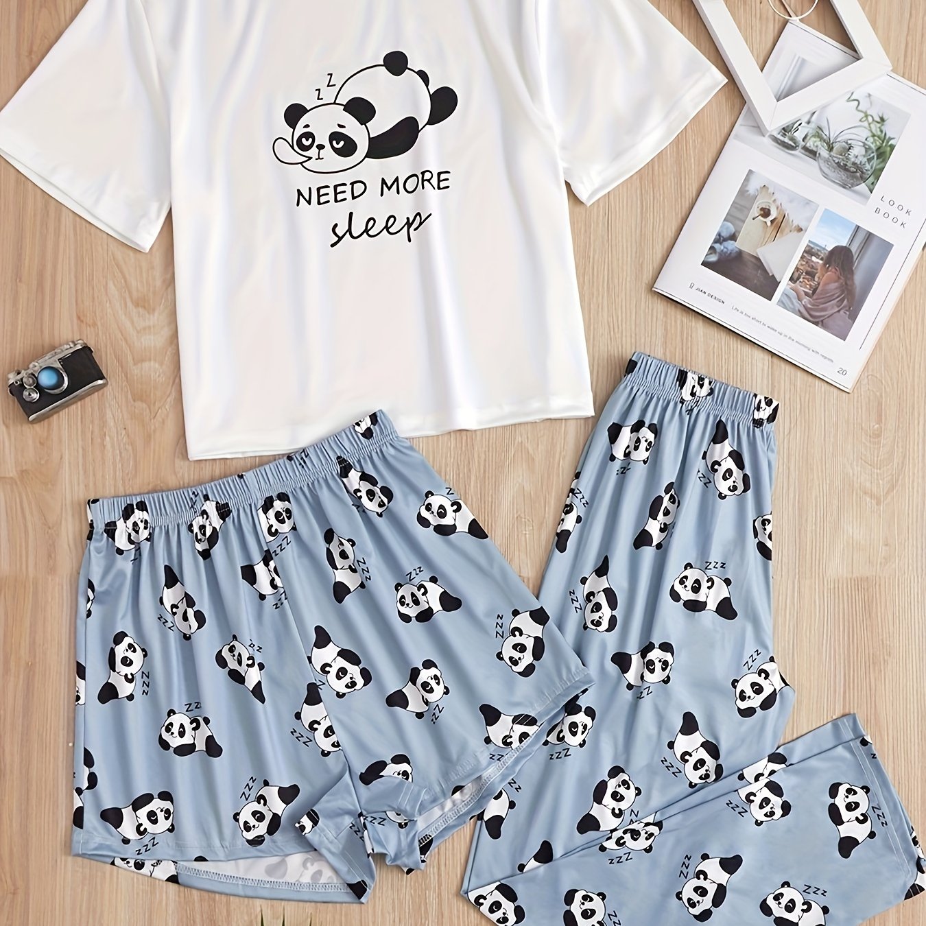 Panda Print Pajamas Set Short Sleeve - Women's Sleepwear