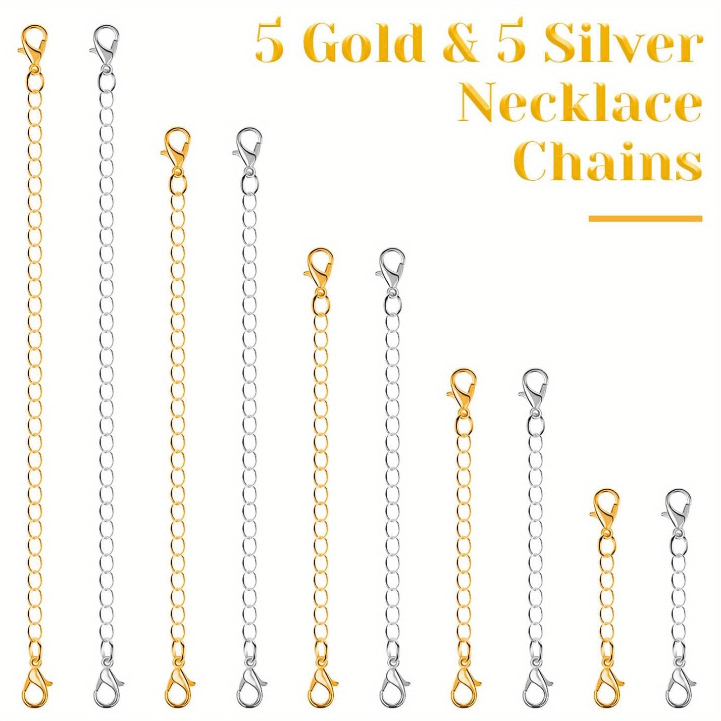 10Pcs Necklace Chain Extenders Golden and Silvery Stainless Steel Jewelry Chains