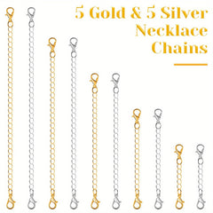10Pcs Necklace Chain Extenders Golden and Silvery Stainless Steel Jewelry Chains