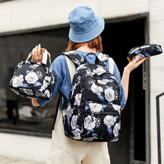 Kids Floral Backpack Set - School Bookbag, Lunch Bag, Pencil Case