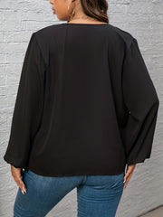 Solid Lantern Sleeve V Neck Ruched Loose Top