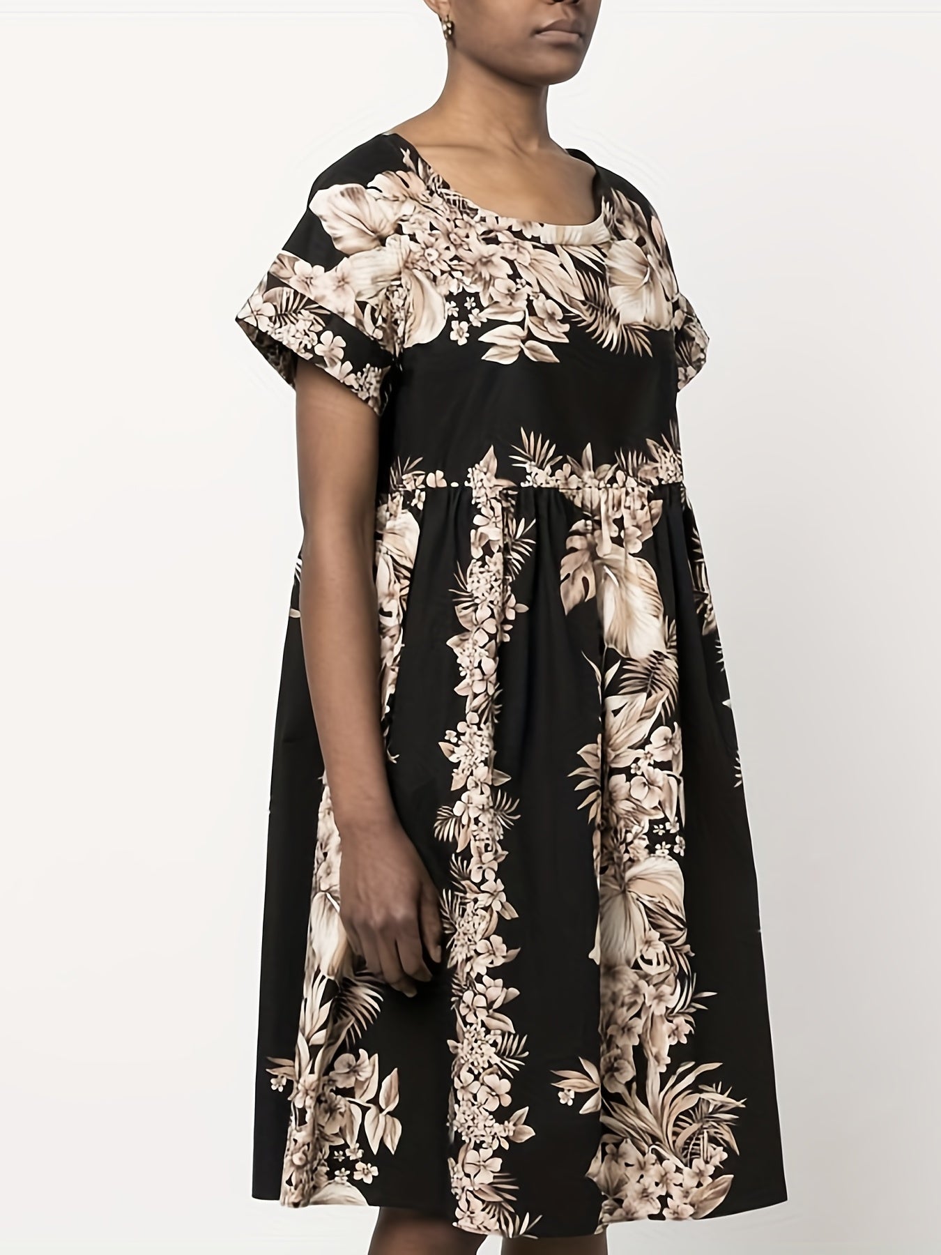 Tropical Print Short Sleeve Dress