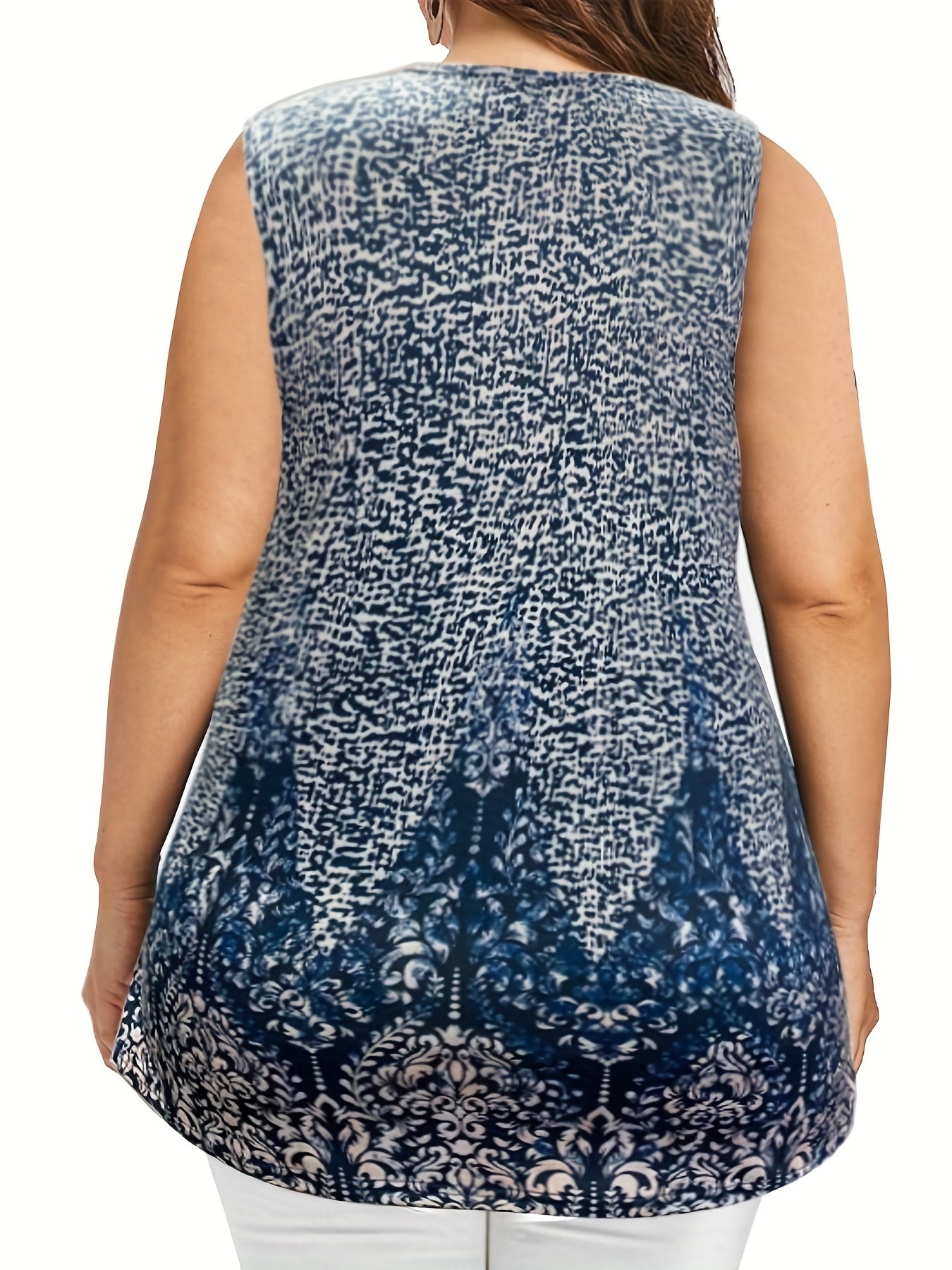 Casual Tank Top Women's Plus Random Print Round Neck
