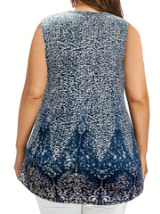 Casual Tank Top Women's Plus Random Print Round Neck