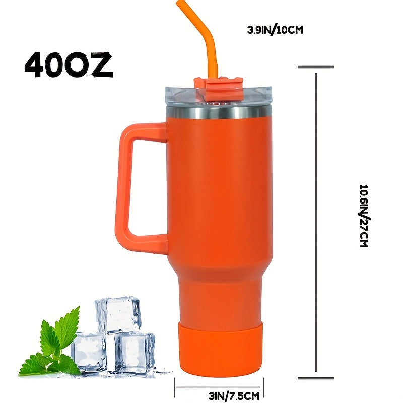 40OZ Stainless Steel Water Bottle with Straw Brush and Silicone Cover