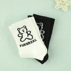 Men's Cartoon Bear Pattern Crew Socks - 2 Pairs