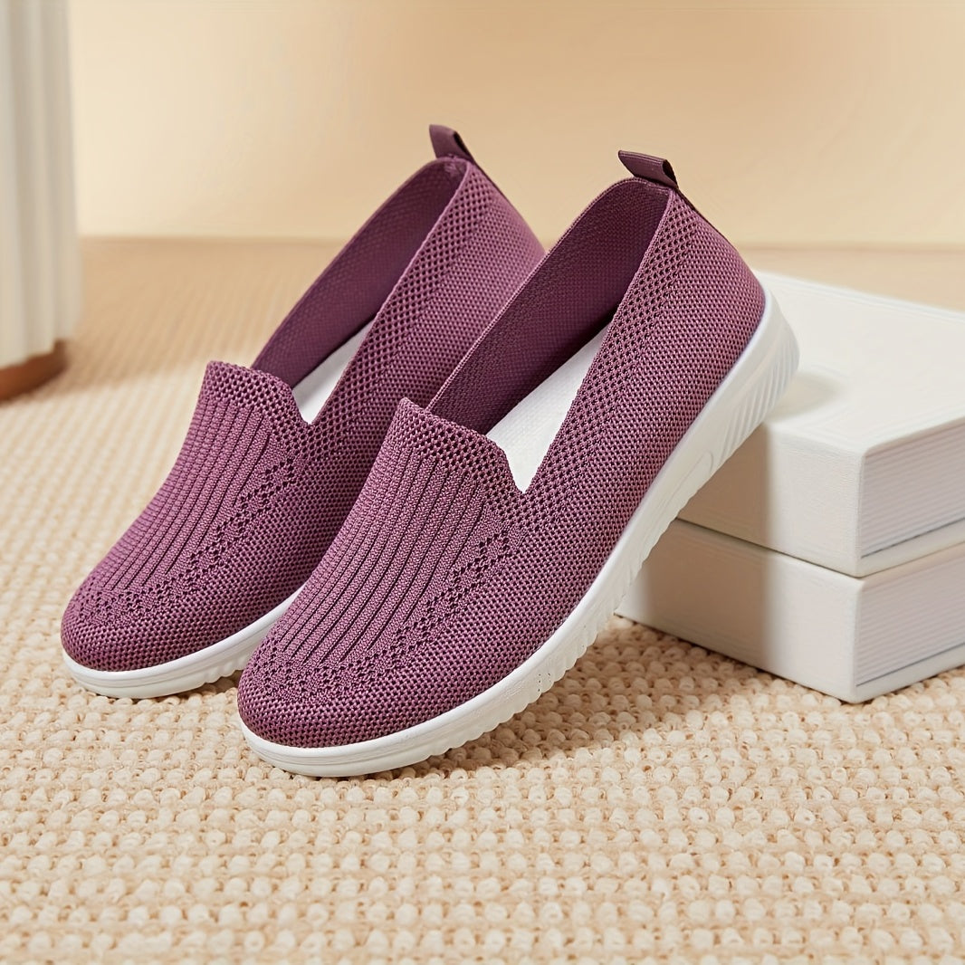 Women's Knitting Slip-On Flats Breathable Casual Low Top Walking Shoes