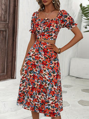 Floral Print Crop Top & Split Skirt Two-Piece Set