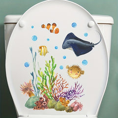 Luminous Sea World Toilet Lid Decal - Fun and Creative Bathroom Decor