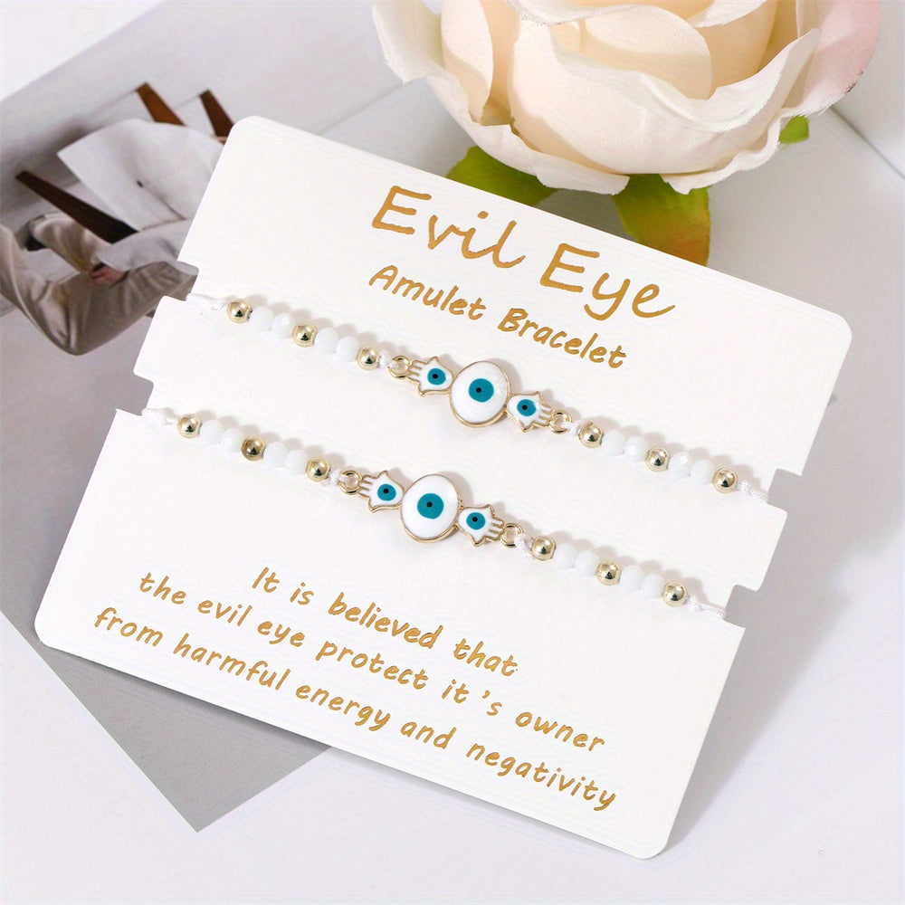 2pcs Funky Eye Round Beads Bracelet Jewelry for Men Women