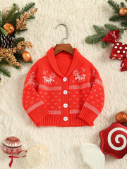 Christmas Lapel Button Knit Cardigan Little Girls Stylish Sweater Coat